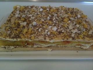 TORTA DIPLOMATICA ALLA CREMA DI ARANCIA, SCAGLIE DI CIOCCOLATO E TORRONE BIANCO