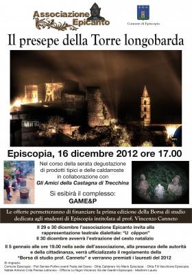 Tutto pronto ad Episcopia per il Presepe della torre. Inaugurazione con castagne e crespelle