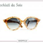 Occhiale da sole P512 realizzato a mano in lastra color albicocca in versione melange trasparente. Prezzo 120 euro.