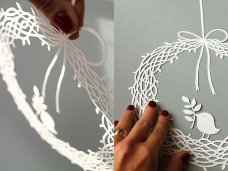 wreath papercut with bird