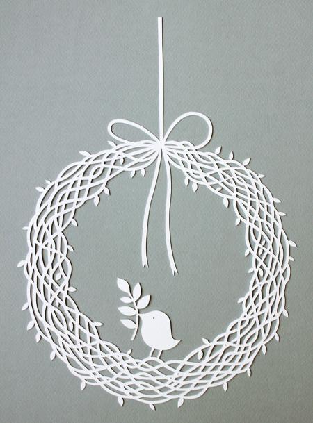 wreath papercut with bird