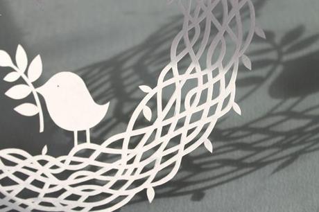 wreath papercut with bird