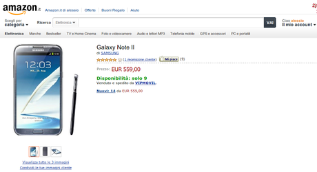 Samsung Galaxy Note 2 a 559 euro su Amazon