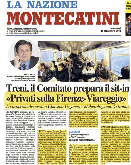Privati sulla Firenze-Viareggio, Vignali e Benedetti da Chiesina Uzzanese:”Liberalizzare la tratta”.