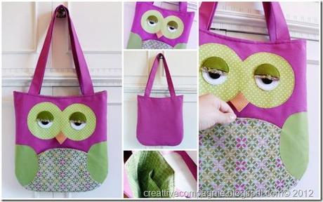 borsa gufo - Owl tote bag - pink green