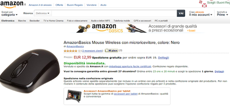 AmazonBasics Mouse Wireless con microricevitore, colore: Nero