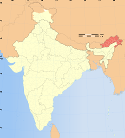 In rosso, la regione contesa dell'Arunachal Pradesh