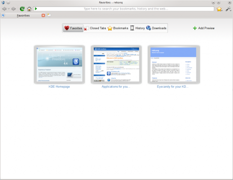Rekong basato inizialmente su qtwebkit (e attualmente su kdewebkit) è un browser leggero progettato per integrarsi perfettamente nel desktop KDE.