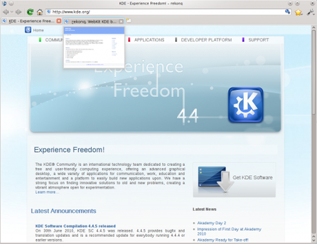 Rekong basato inizialmente su qtwebkit (e attualmente su kdewebkit) è un browser leggero progettato per integrarsi perfettamente nel desktop KDE.