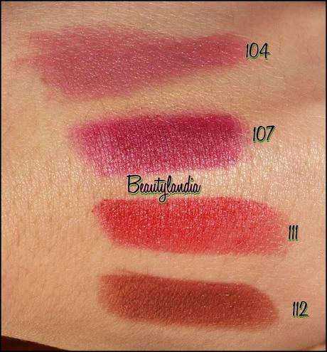 RIMMEL LONDON- Lasting finish by Kate Swatches e Review n 104, 107, 111, 112, 109, 110.