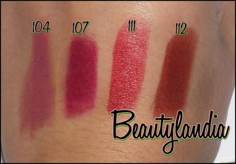 RIMMEL LONDON- Lasting finish by Kate Swatches e Review n 104, 107, 111, 112, 109, 110.