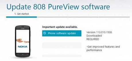 Aggiornamento firmware Nokia 808 PureView v113.010.1508