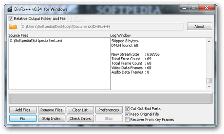 DivFix++ screenshot 1 - The main window of DivFix++ allows you to select the video files that you want to fix.