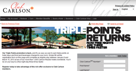 Promozione Club Carlson Triple Points