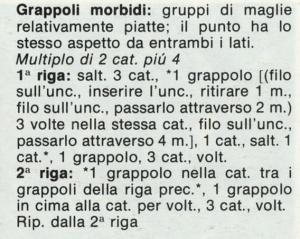 Punti all'uncinetto: punto grappoli morbidi; punto ananas; punto grappoli traforati; punto a pallini; punto nocciole