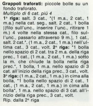 Punti all'uncinetto: punto grappoli morbidi; punto ananas; punto grappoli traforati; punto a pallini; punto nocciole