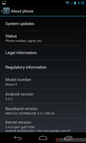 Avvistato Android 4.2.2 per LG Nexus 4!