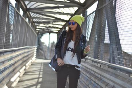 Biker jacket&Neon; details.