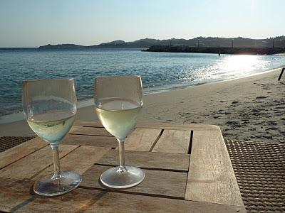 Two glasses of white wine in Greece