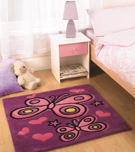Tappeto bambina con farfalle rosa e viola 
