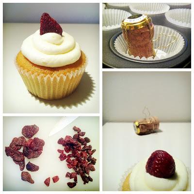 cupcakes con champagne e fragole disidratate