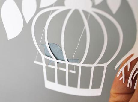 papercut with bird cage