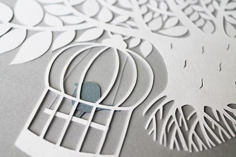 papercut with bird cage