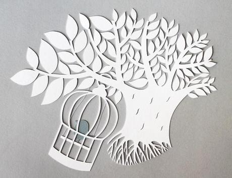 papercut with bird cage