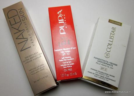 Review e applicazione fondotinta: Urban Decay, Pupa e Collistar