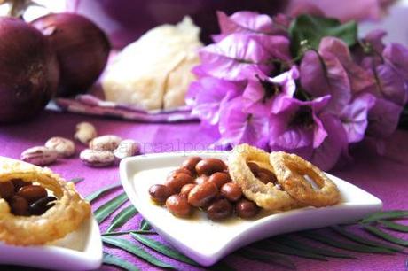 Fagioli al vapore con mousse di parmigiano e cipolla croccante