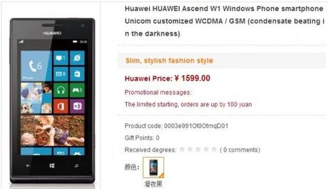 Huawei Ascend W1: Windows Phone 8, SoC Dual Core a 193€