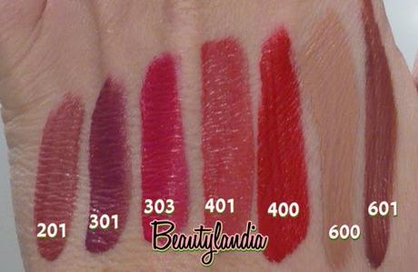 RIMMEL LONDON- Apocalips Lip Laquer 201-301-303-400-401-600-601 swatches e review-