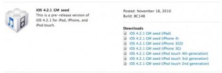 Disponibile al download la GM di iOS 4.2.1 per iPhone iPod ed iPad