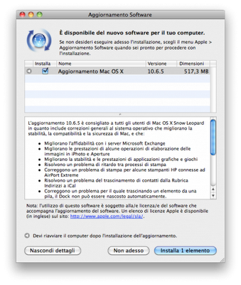 OsX si aggiorna alla versione 10.6.5