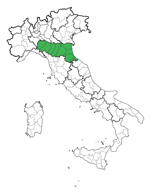 Map of the regione Emilia Romagna.