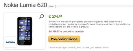 Nokia Lumia 620 disponibile in pre-ordine su Expansys a 274€