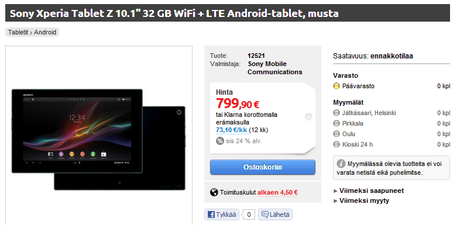 Sony Xperia Tablet Z, disponibile per il pre-ordine a 799€