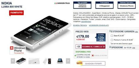 Nokia Lumia 800 in vendita a 179€ presso Unieuro