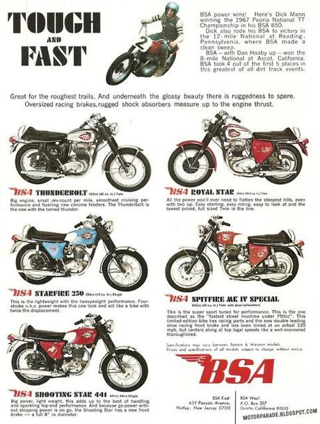 Vintage Brochurs: Bsa Range 1967 (Usa)