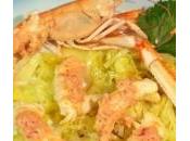 Ricette pesce: scampi saltati porri stufati