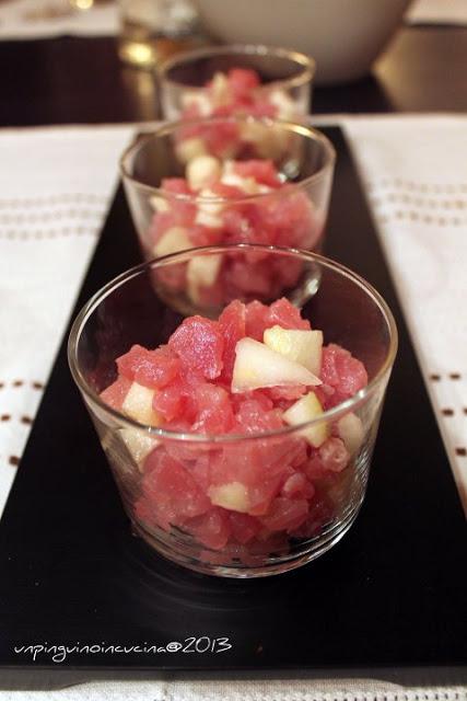 Tartare di tonno e pere al tartufo