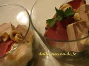 Verrine formaggio, paté petto d'anatra affumicato