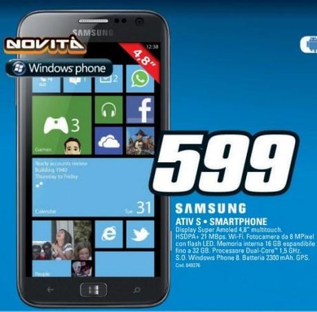 SAMSUNG ATIV S ARRIVA DA SATURN