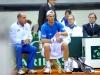 Italia's Davis Cup coach Corrado Barazzutti,left, specks with Italia's player Andreas Seppi,right,during the Davis Cup 1st round World Group in Turin, Italy, Friday, Feb 1, 2012. (Ap Photo/Massimo Pinca)