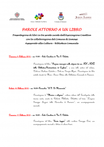 Parole attorno a un libro, tre serate letterarie, dal 3 al 17 febbraio 2013, Samassi