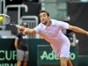 Croatia's Team players Marin Cilic in action during doble match against Italia's Team players Fabio Fognini and Simone Bolelli during the Davis Cup 1st round World Group in Turin, Italy, Saturday, Feb 2, 2012. (Ap Photo/Massimo Pinca)