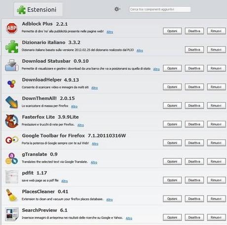 Firefox 18 KIT Plus - Elenco estensioni installate