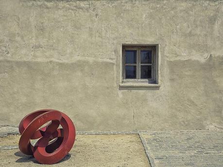 Red artwork and window