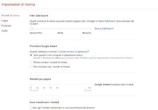 Le impostazioni di ricerca di Google