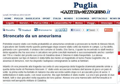 Ennesimo calciatore morto sul campo da gioco ... fatalità o intossicazione da bario?